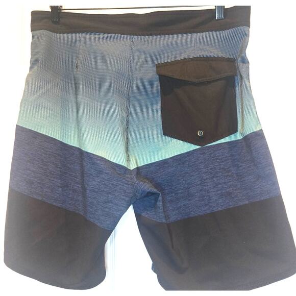 Ron Jon Surf Shop Swim Shorts Trunks Mens 34 Blue Black Striped Back Pocket - Picture 3 of 7